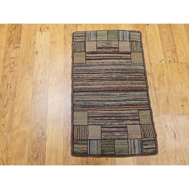 Vintage American Hand Hooked Rug, Folk Art, Geometric Stripe Pattern, 2x3 For Sale - Image 11 of 11