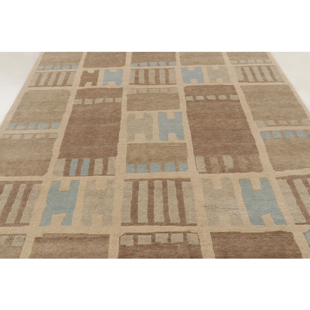 Mid-Century Modern Contemporary Scandinavian Style Geometric Taupe Wool Rug by Rug & Kilim, India For Sale - Image 3 of 10