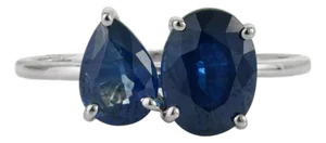 Contemporary 2.55ct Pear & Oval Blue Sapphire Toi Et Moi Ring Size 4 in 14k White Gold