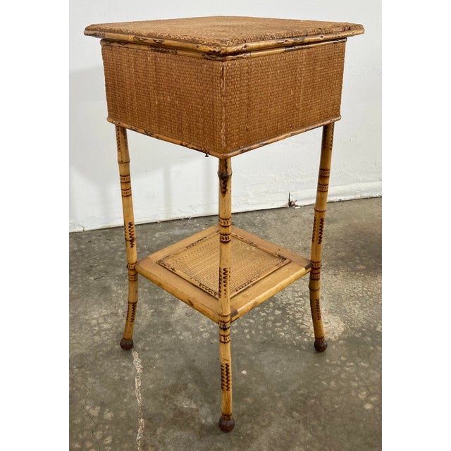Wood Antique Scorched Bamboo Sewing Table For Sale - Image 7 of 12