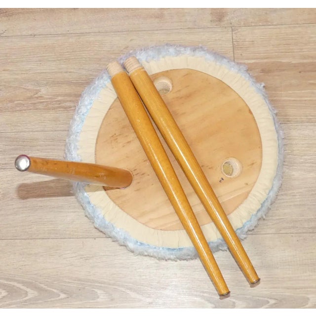 Blue Wood Stool with Filigree Legs & Pastel Blue Fluff Cover For Sale - Image 8 of 9