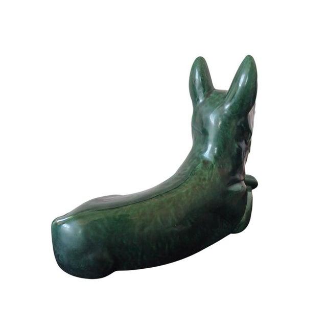 Mid-Century Emerald Green Ceramic German Shepherd Sculpture by Saint Clément ​​France, 1950s-1960s For Sale - Image 4 of 5