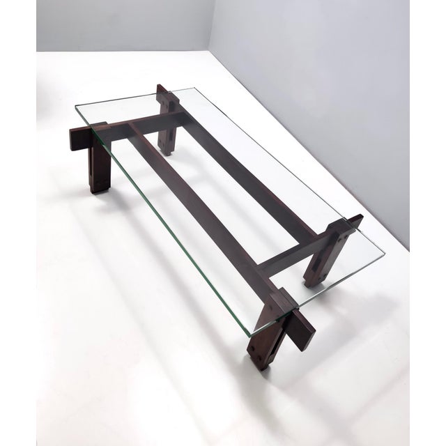 1950s Walnut Coffee Table with Rectangular Glass Top, Italy, 1950s For Sale - Image 5 of 15