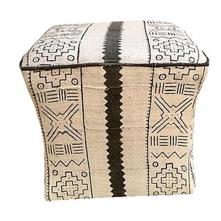 Mud Cloth Upholstered Ottoman For Sale