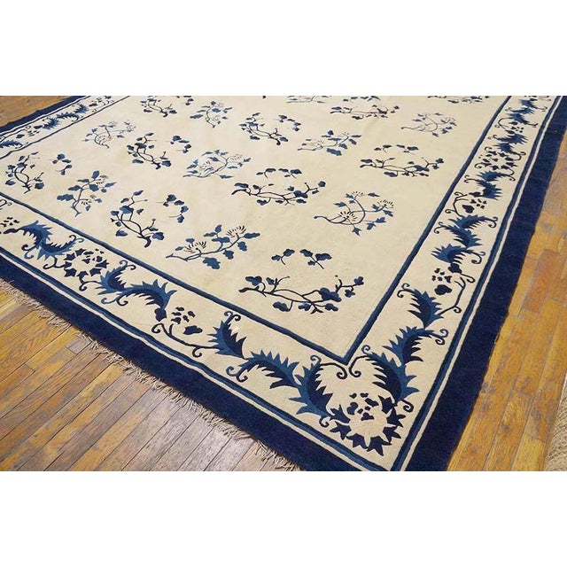 1890s White Ivory Foliate Antique Chinese Peking Rug 9' 2" X 11' 6" Handknotted Wool Carpet For Sale In New York - Image 6 of 6