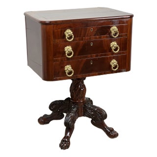 Antique Federal Period Mahogany Three Drawer Stand With Embossed Brass Pulls C. 1820 For Sale