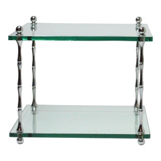 1960s Baker Italian Style Hollywood Regency Square Glass and Chrome Faux Bamboo Low Occasional Table For Sale