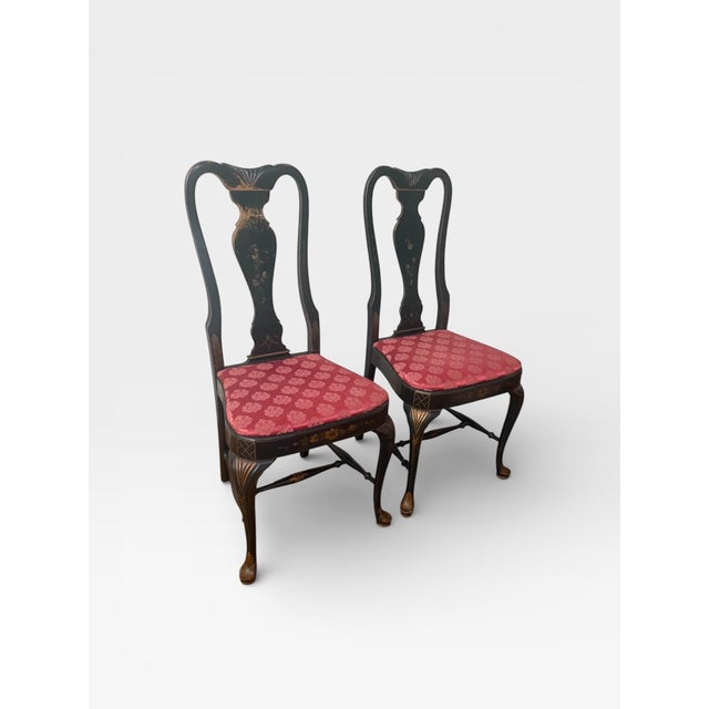 This pair of antique side chairs by Grand Ledge Chair Co. showcases classic American craftsmanship with elegant Queen...