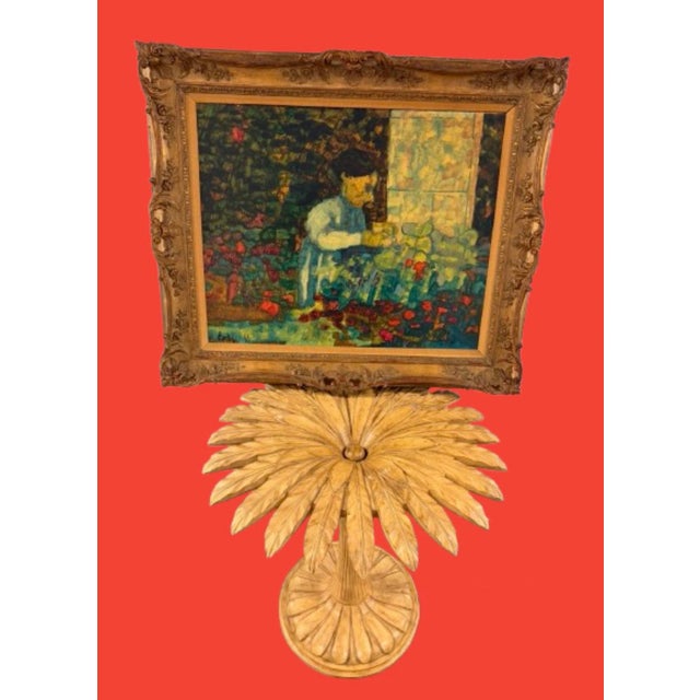 1961 American Donal Purdy Modernist Composition of a Female Figure in a Vibrant Garden Setting Frame Oil Art on Masonite. For Sale In Miami - Image 6 of 10