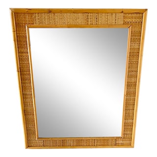 Boho Chic Large Bamboo and Rattan Mirror For Sale