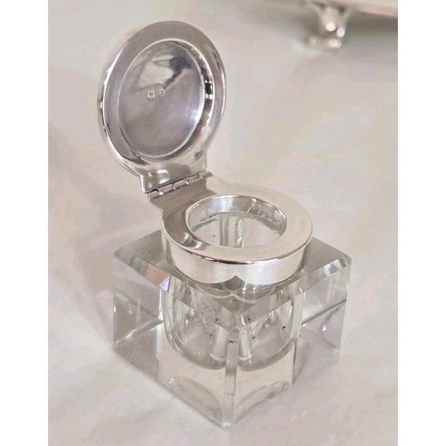 Antique Art Nouveau Sterling Silver & Cut Glass Inkwell Standish, 1912 For Sale - Image 3 of 14