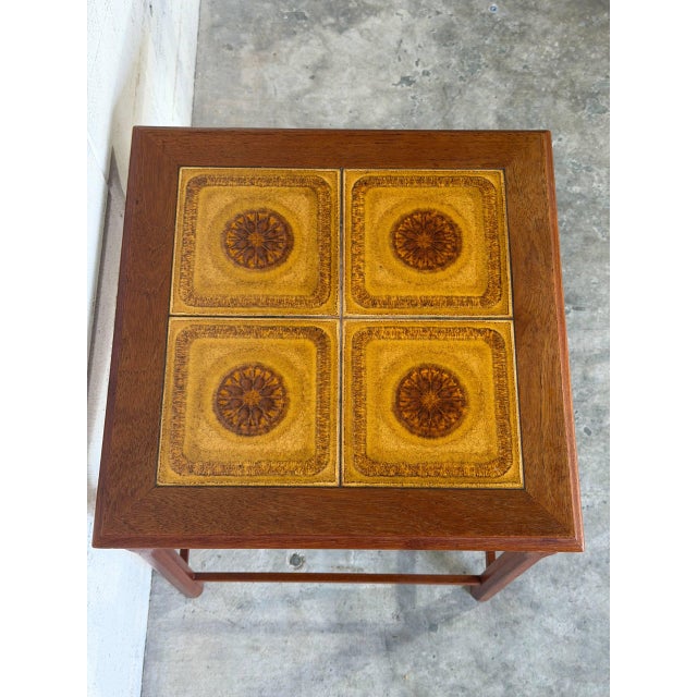 1970s Square Teak Side Table With Four Decorative Ceramic Tiles Danish Mid-Century Modern 1970s For Sale - Image 5 of 10