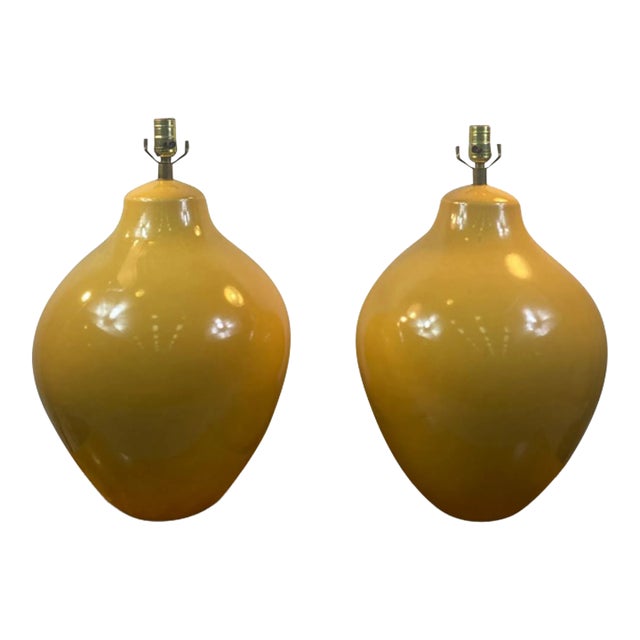1970s Organic Modern Yellow Ceramic Lamps - a Pair For Sale