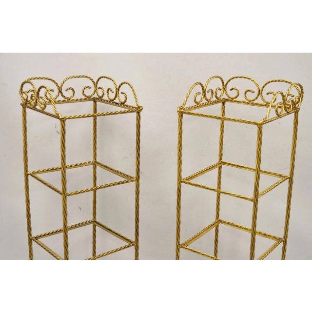 Mid 20th Century Italian Hollywood Regency Rope Tassel Gold 4 Tier Iron Etagere Shelf - A Pair For Sale In Philadelphia - Image 6 of 10