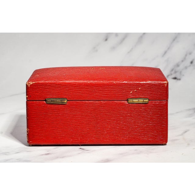 Nice Antique Mark Cross Red Leather Jewelry Box Luxury Case With Lock & Key Home Decor For Sale - Image 14 of 18