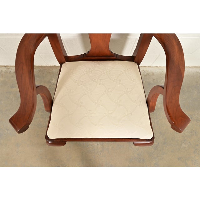Wood Henkel Harris Queen Anne Solid Cherry Wood Armchairs, Pair For Sale - Image 7 of 14