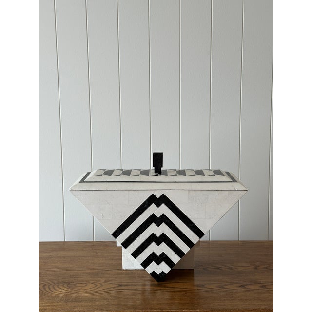 Vintage Maitland-Smith Tessellated Mactan Stone Box With Marble and Brass Inlay For Sale - Image 18 of 18