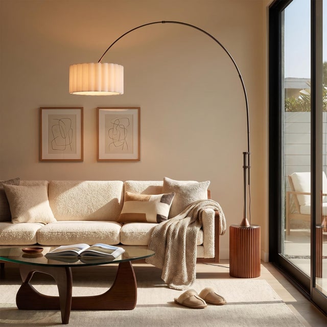 Nova 1980s Tambo Floor Lamp - 92" Mid Century Arc Lamp, Dark Walnut Base, Black Nickel Finish, Lucite Drum Shade For Sale - Image 4 of 7