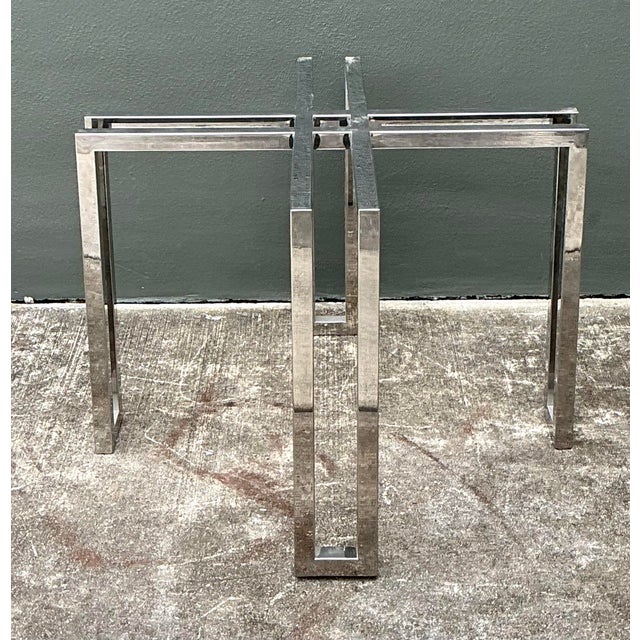 This striking vintage table pedestal is a masterclass in Postmodern geometric design, capturing the high-fashion...