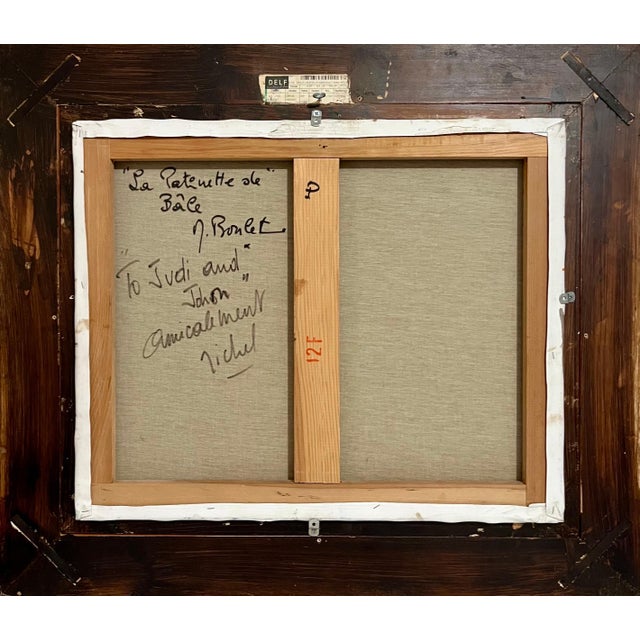 Textile Michel BouletCharming French Naive Art, Clowns on Bicycle Michel Boulet Folk Art Oil Painting For Sale - Image 7 of 9