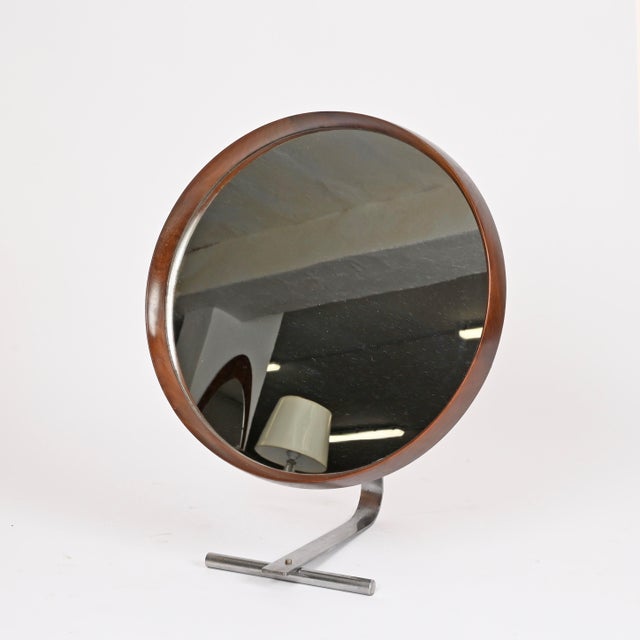 Large Italian Adjustable Table Mirror in Teak and Steel by Osvaldo Borsani for Tecno, 1960s For Sale - Image 12 of 15