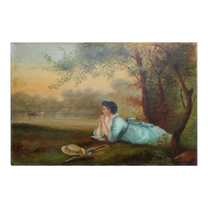 Woman by the Lake - Late 19th Century Figurative Landscape by J. Glover