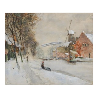 Antique Belgian Winter Scene Painting For Sale