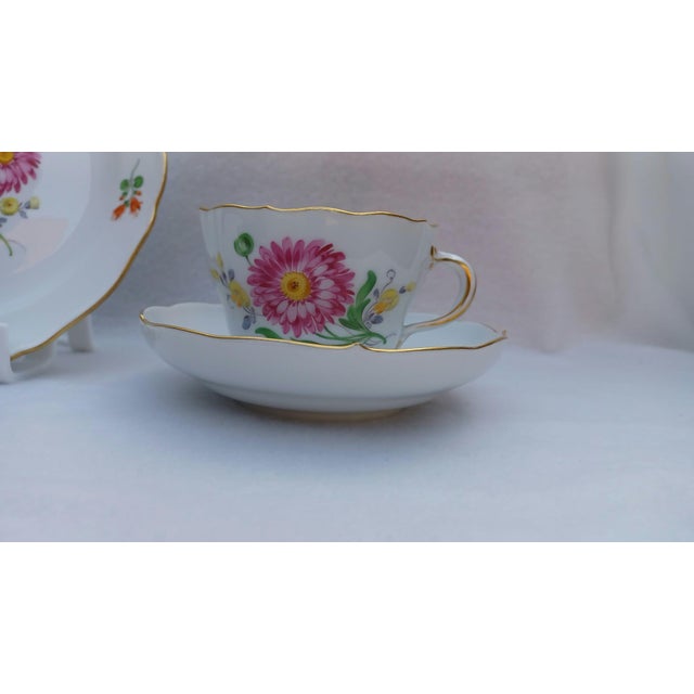 1970s Vintage Porcelain Coffee and Tea Trio Set with Hand-Painted Aster Motif from Meissen, 1970, Set of 3 For Sale - Image 5 of 15