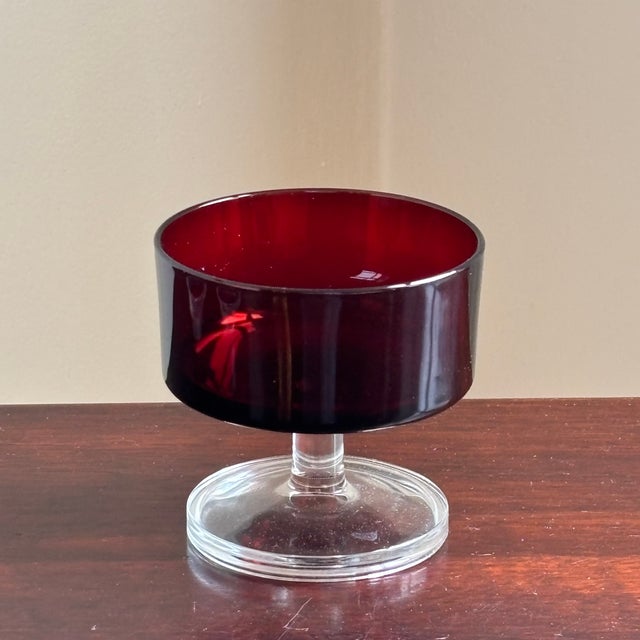 Ruby Red Vintage French Luminarc Ruby Red Coupe Glasses — Set of 6 For Sale - Image 8 of 11