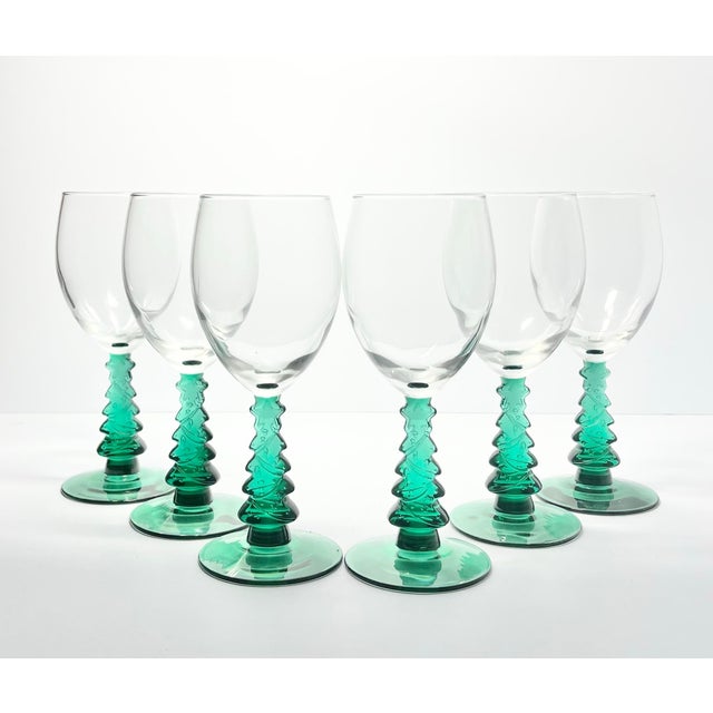 Vintage Green Christmas Tree Stem Set of 6 Wine, Water or All Purpose Glasses Excellent condition. No chips, cracks, or...