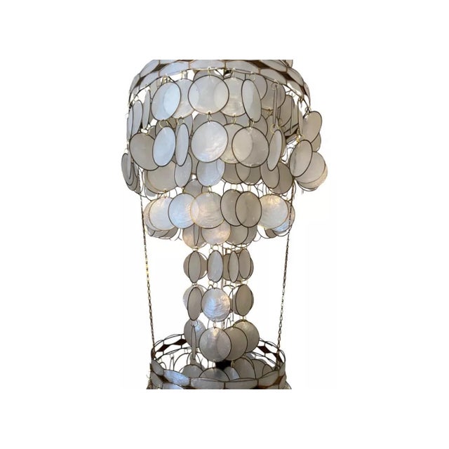 Vintage Mid Century Modern Capiz Hanging Chandelier Shell