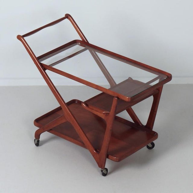 Serving Trolley in Beech with Glass Top by Cesare Lacca for Cassina, 1960s For Sale - Image 6 of 11