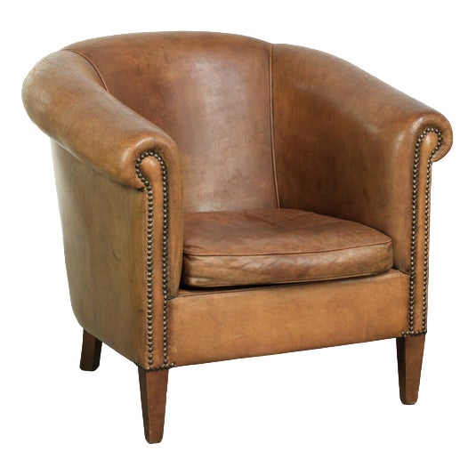 Vintage Sheepskin Club Armchair in Light Cognac For Sale