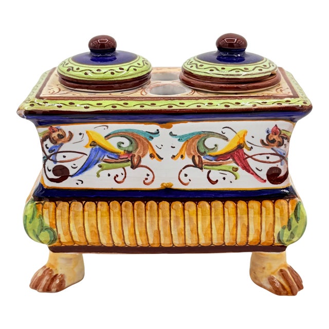 1950s Vintage Cacf Faenza Majolica Italian Ink Well For Sale