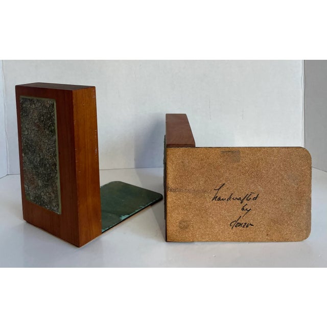 Mid 20th Century Danish Modern Signed Original Wood and Metal Art Bookends For Sale - Image 9 of 13