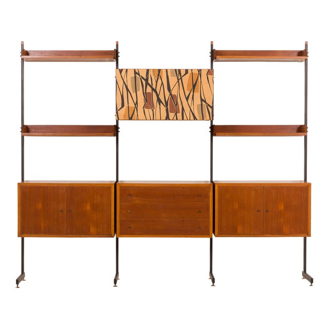 Italian Free Standing Wall Unit in Teak, 1950s For Sale