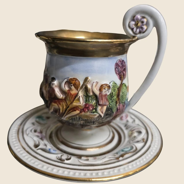 1950s Vintage Porcelain Tea Cup & Saucer Set Hand-Painted White, Gold & Jewel Tones- 12 Pieces For Sale - Image 18 of 18