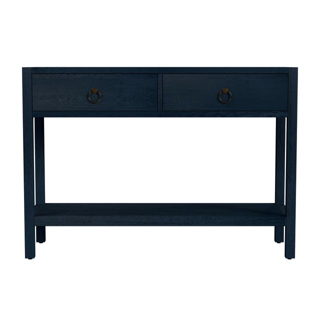 Spritely Home Accent Furniture Lark 44 in. W Rectangular Wood 2 Drawer Console Table with Lower Open Shelf, Navy Blue For Sale - Image 4 of 8