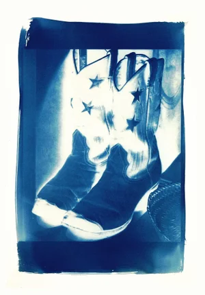 2012 “Patriotic Cowboy Boots” Giclee Print of Pinhole Cyanotype by CKB