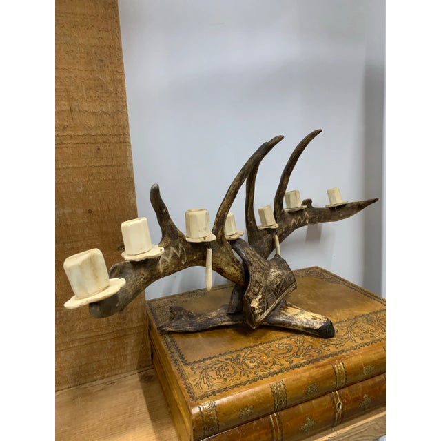 Vintage Traditional Scandinavian Reindeer Antler Candlestick
