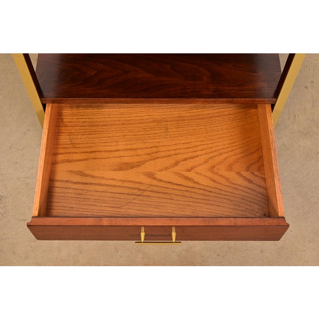 Wood Paul McCobb for Calvin Furniture Linear Group Walnut Two-Tier Nightstand, Newly Refinished For Sale - Image 7 of 14