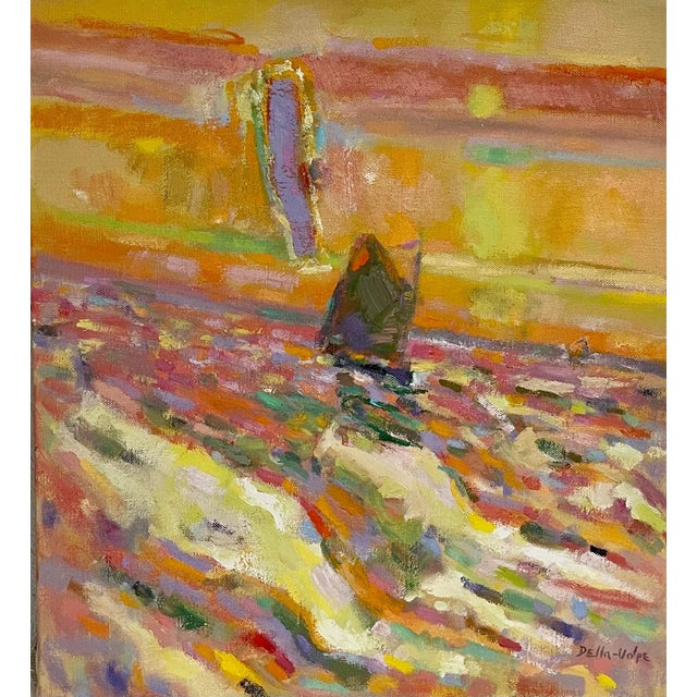 Mid 20th Century Ralph Della Volpe, Modernist Abstract Oil Painting Marine Seascape Sunset W Boat Ralph Della Volpe For Sale - Image 5 of 7