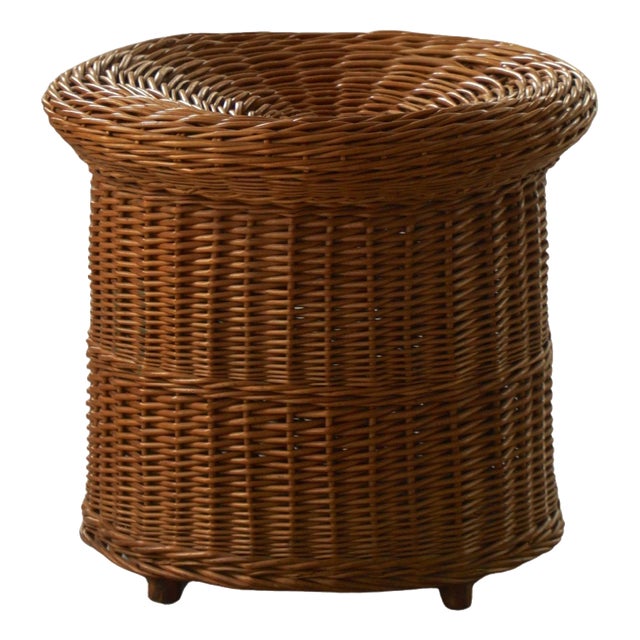 Mid-Century French Bohemian Rattan Side Table or Stool, 1950s For Sale