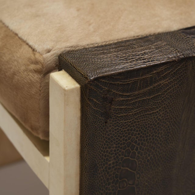 R & Y Augousti Parchment Vanity & Snakeskin Bench. France, Late 20th Century, 2 Pieces For Sale In Los Angeles - Image 6 of 11