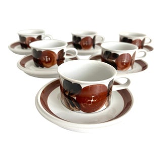 Vintage 1970s Arabia of Finland Rosmarin Brown Demitasse Set of 6 Cups and 6 Saucers For Sale