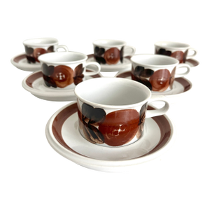 Vintage 1970s Arabia of Finland Rosmarin Brown Demitasse Set of 6 Cups and 6 Saucers