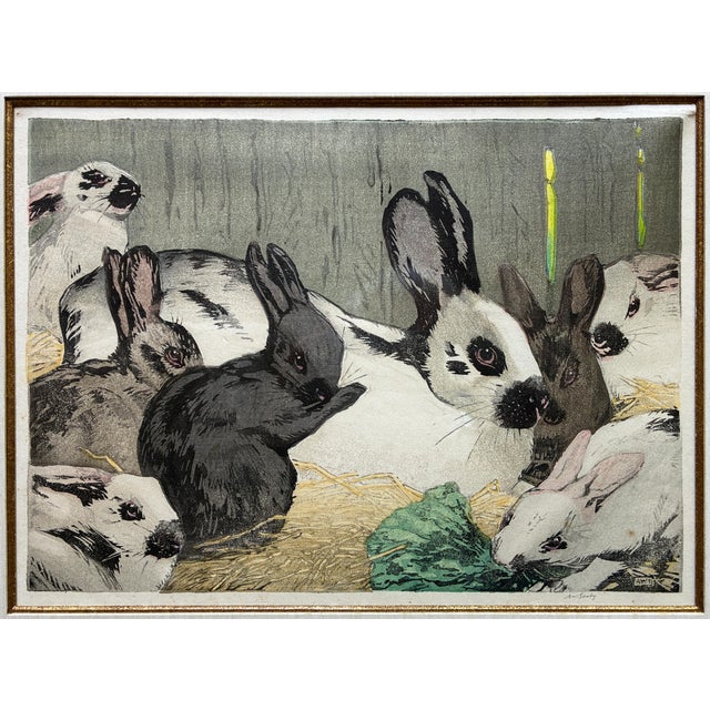 Arts & Crafts Allen W. Seaby (1867 - 1963) Color Woodcut: Titled Happy Family, Framed For Sale - Image 3 of 9