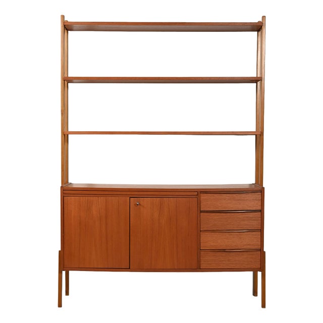Scandinavian Teak Bookcase with Pull-Out Desk, 1950s For Sale