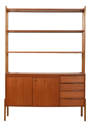 Scandinavian Teak Bookcase with Pull-Out Desk, 1950s