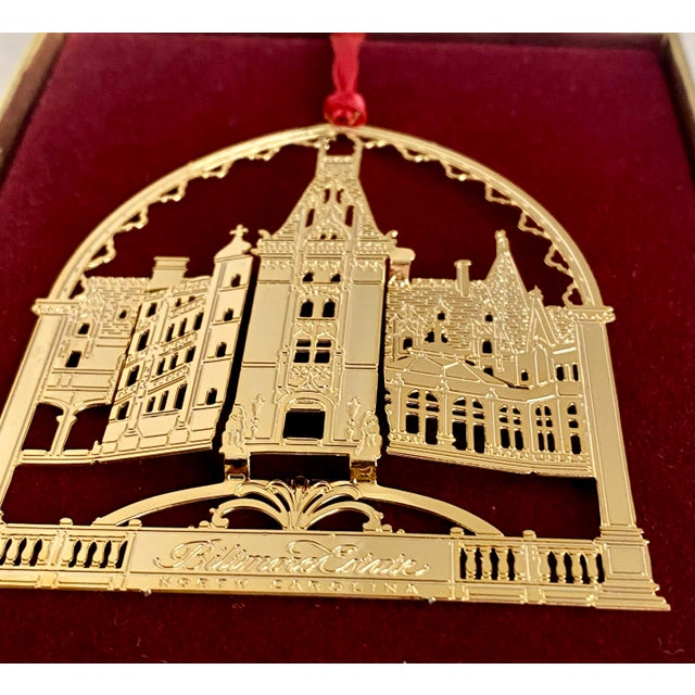 Late 20th Century Vintage Biltmore Estate 24k Gold Finish Brass Filigree Christmas Ornament With Original Box For Sale - Image 5 of 11